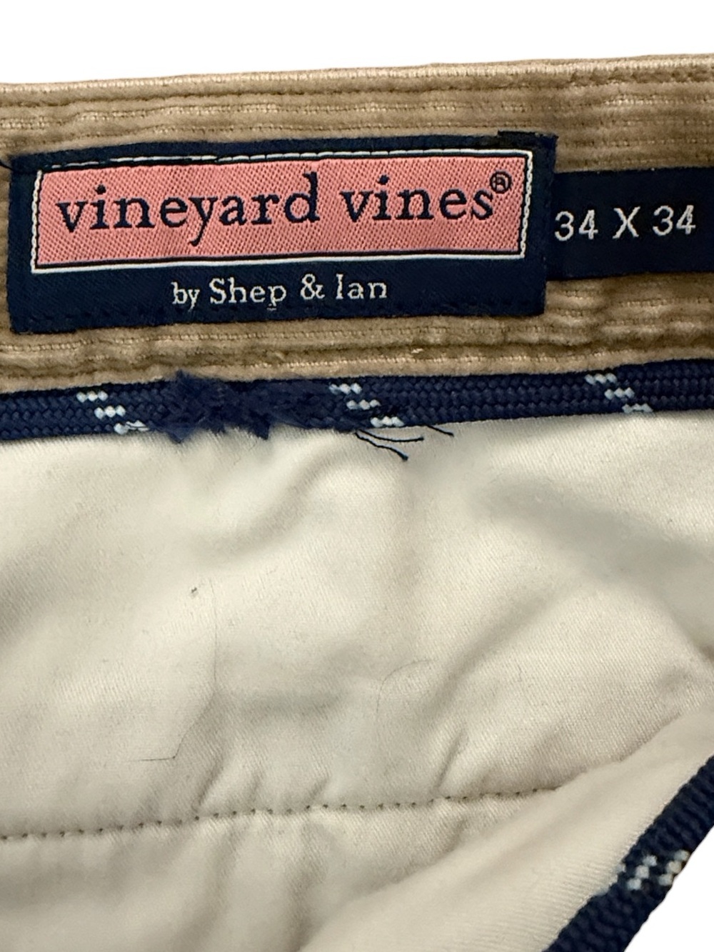 Vineyard Vines Wide Wale Corduroy Club Pants Tan Beige All Cotton 34x34 Shep Ian - Picture 3 of 15